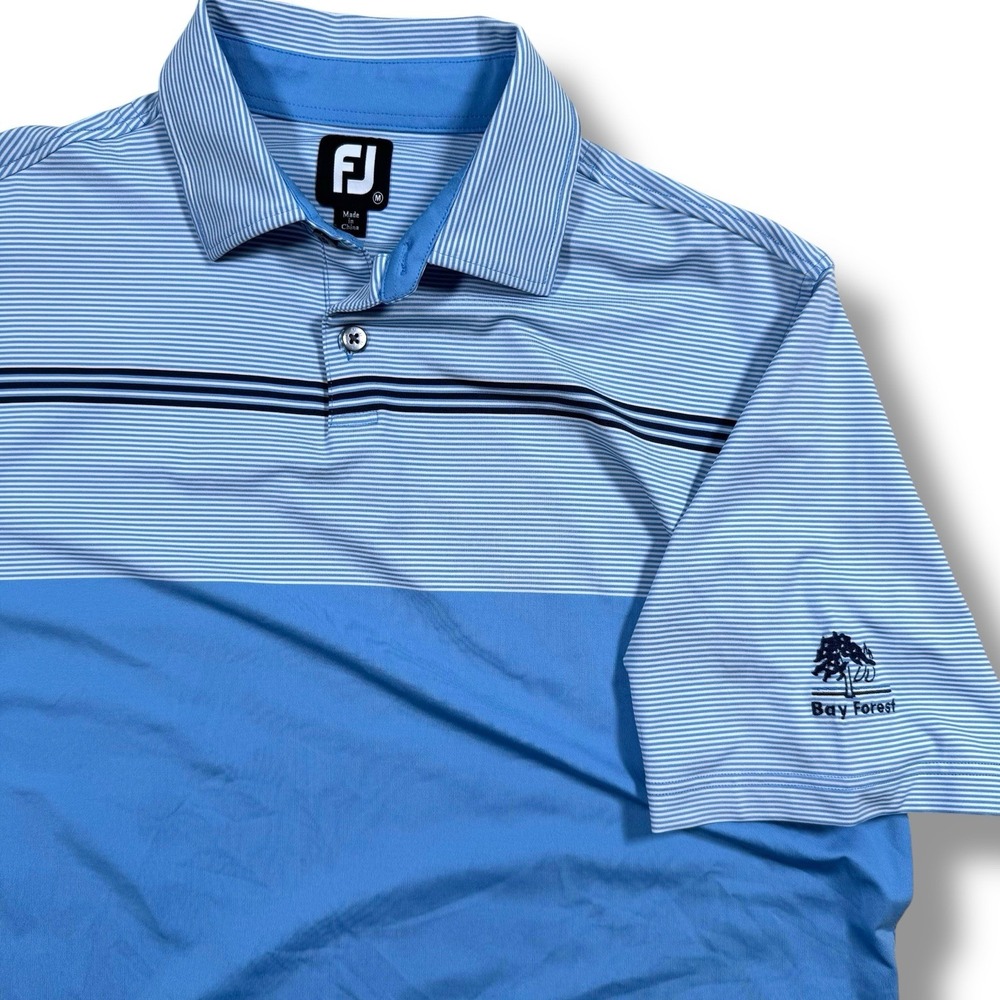 FootJoy‎ Polo Shirt Men's Medium Blue Striped Golf Stretch Lightweight
